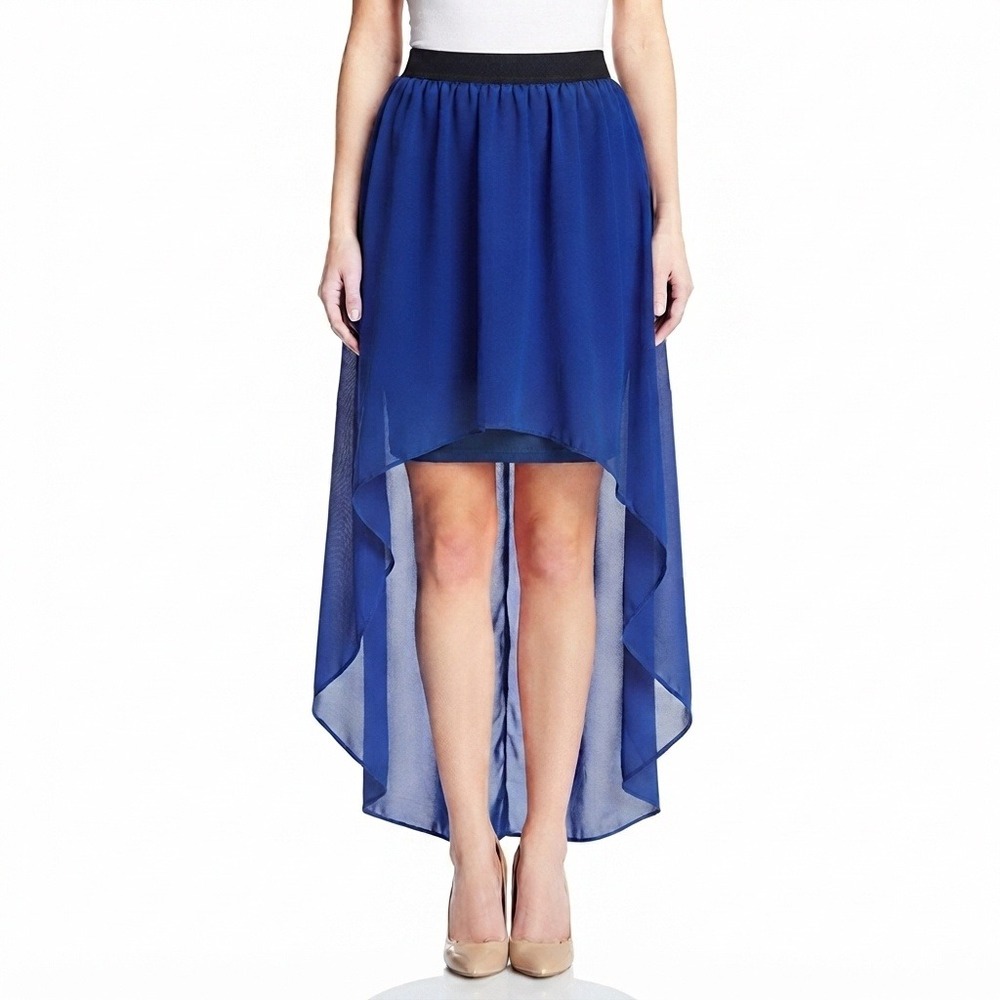 No Boundaries Skirt Womens XL Royal Blue High Low Chiffon Skirt Elastic Waist